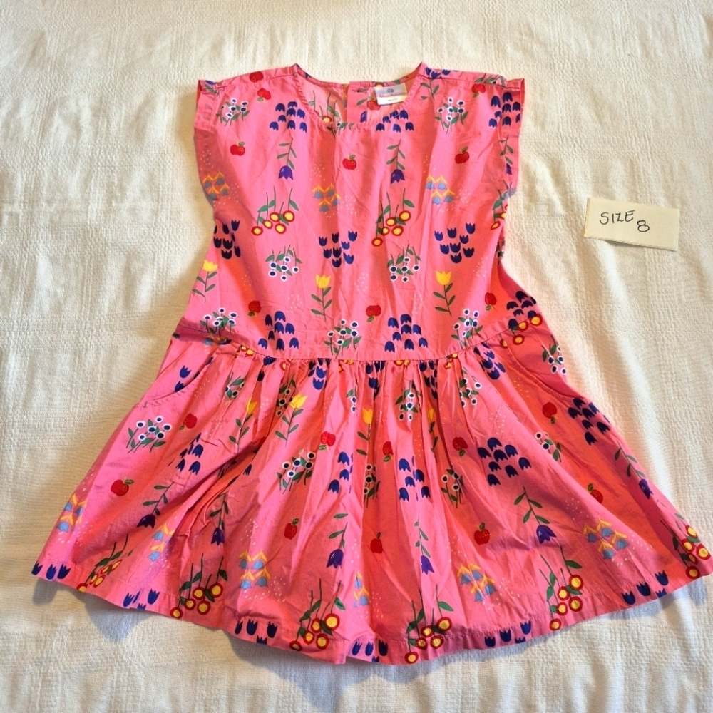 Hanna Andersson girls size 130 or 8 pink flower dress has pockets, VGUC